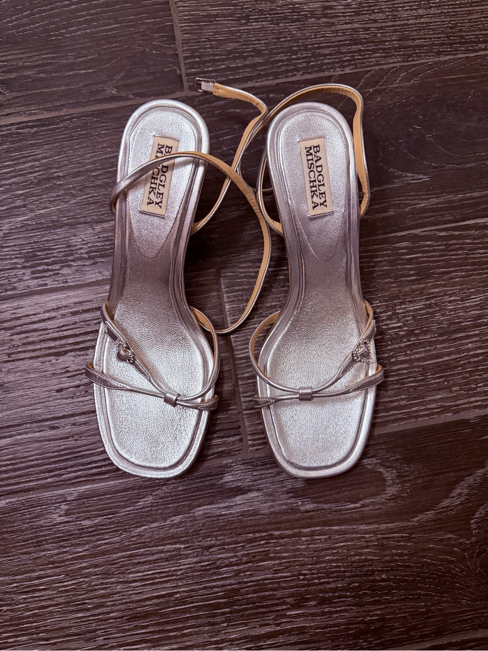 Badgley Mischka Metallic Silver Strappy Heeled Sandals